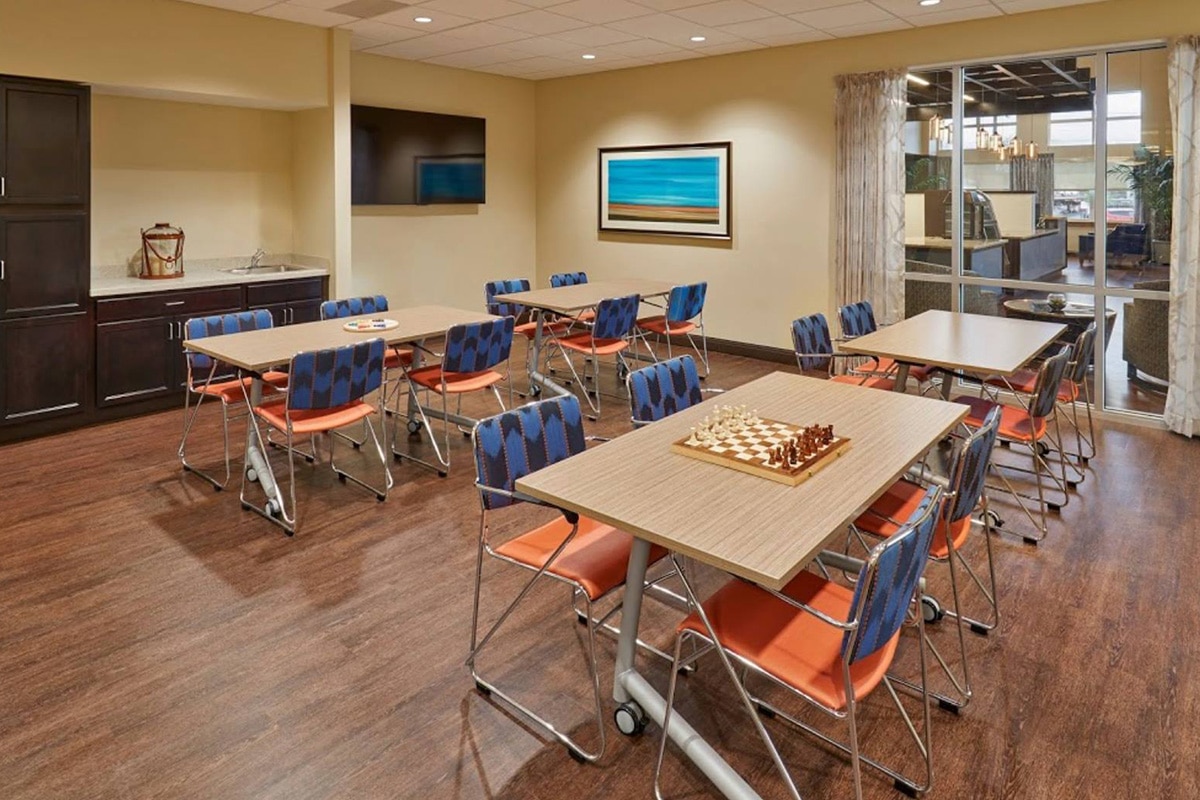 Tables with checker boards at Houston Transitional Care