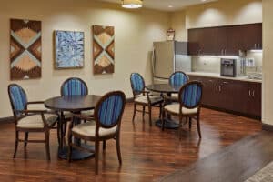 A common activity and dining room at Houston Transitional Care