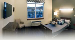 A patient's room at Houston Transitional Health Care